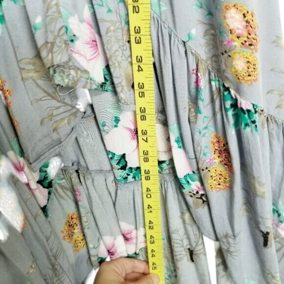 Umgee Floral Gray Maxi Dress Ruffle Hem Short Flutter Sleeves High Low S Cottage - Picture 8 of 12